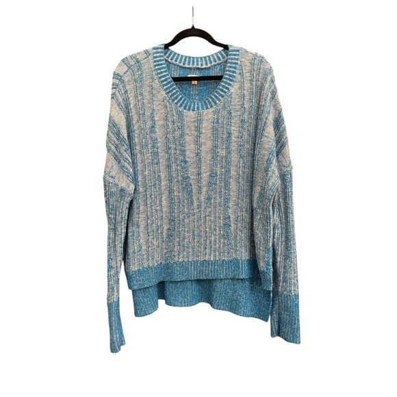 Pilcro Blue Stripped Pull-Over Sweater with Side Slit Viscose/Cotton Blend Sz L - Picture 1 of 16